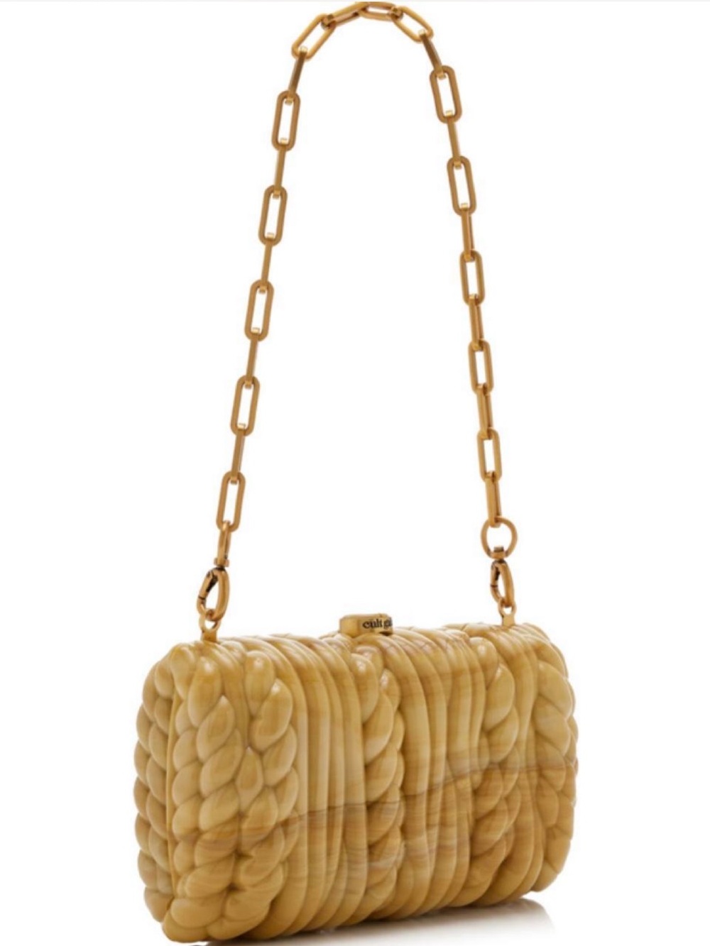 cult gaia Helene Amber Resin Quilted-Style Crossbody with Gold Chain NWT in box